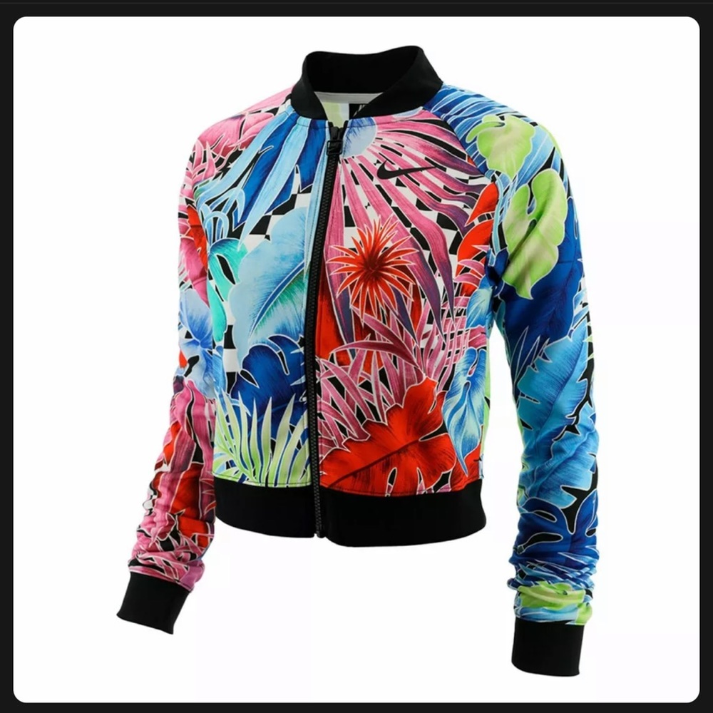 😻NIKE NWT Tropical Print Lightweight Crop Jacket - Picture 1 of 6